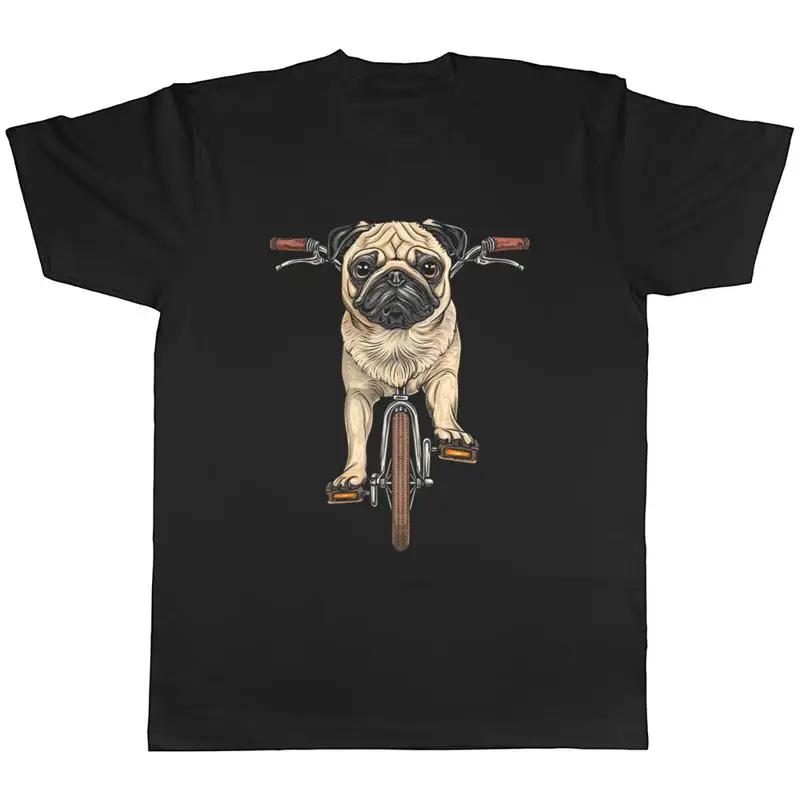 Pug Dog Riding Bicycle Graphic T-shirt