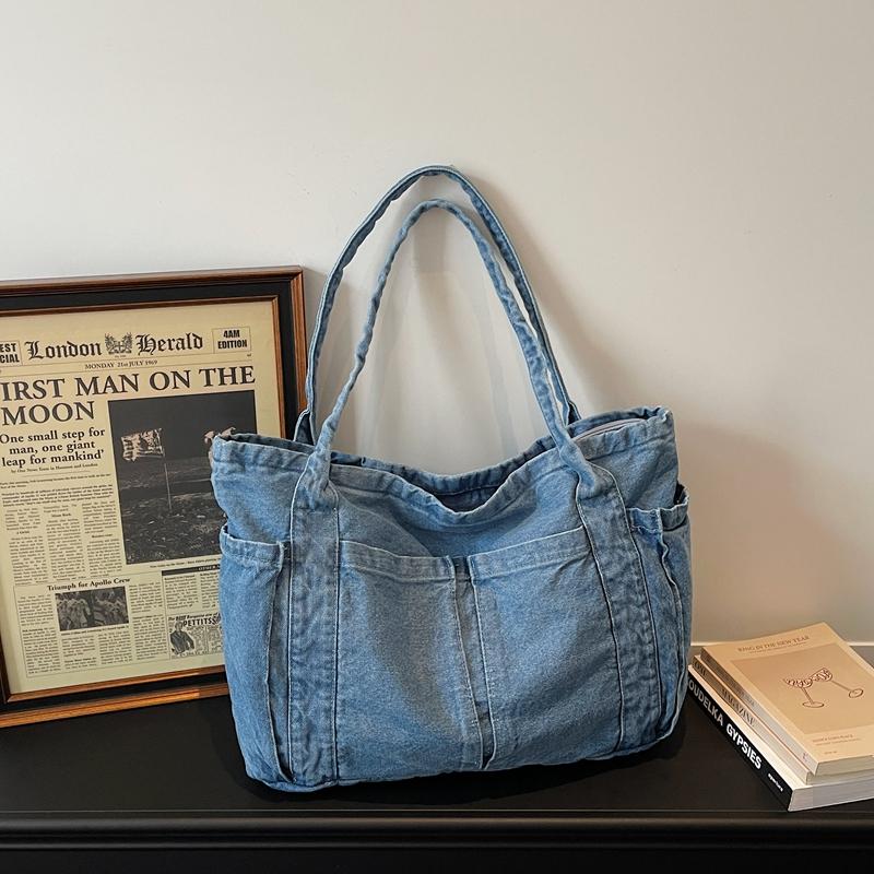 Denim-Tragetasche Damen-Umhängetasche Handtasche mit großem Fassungsvermögen