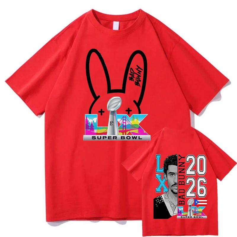 Bad Bunny Super Bowl Graphic Tshirt Cotton Short Sleeve Loose Male Tshirts Streetwear Unisex Hip Hop Fashion Summer Men Shirts