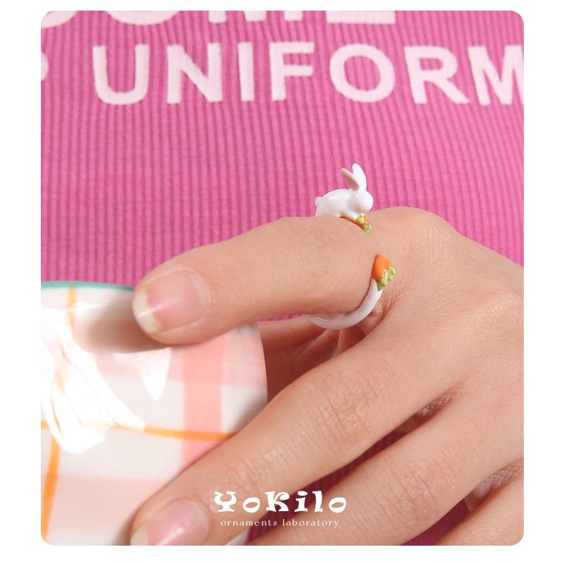 YOK Handmade Creative Rabbit Carrot Drip Oil Ring for Women