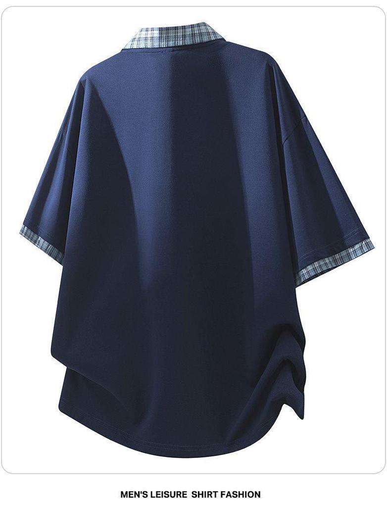Men's Retro Faux Two-Piece Short-Sleeve Lapel T-Shirt