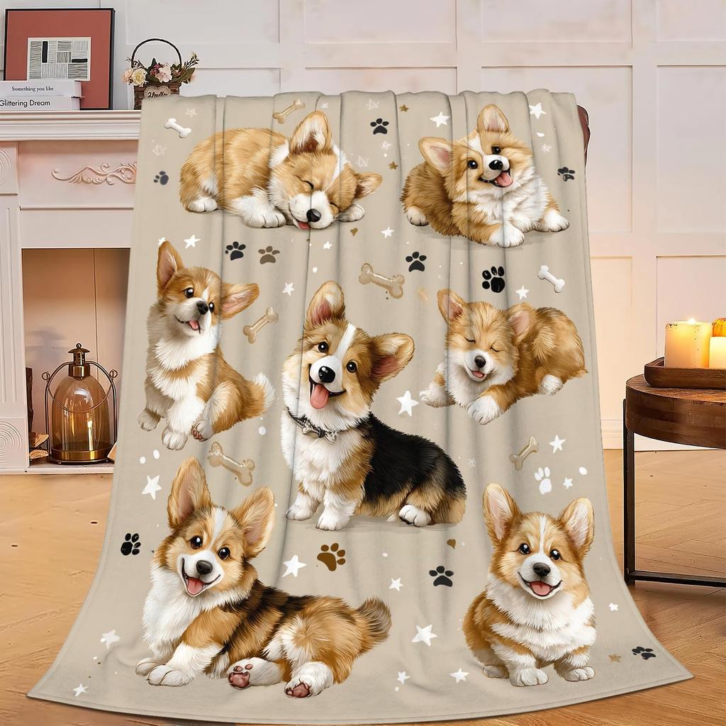 Cute Pet Corgi Dog Throw Blanket Fuzzy Soft Cozy Warm Lightweight Plush Fleece Flannel Blanket for Couch Bed Sofa Home Decor