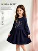 2026 Autumn Witch Embroidery Knit Cotton Round Neck Long Sleeve Dress for Girls