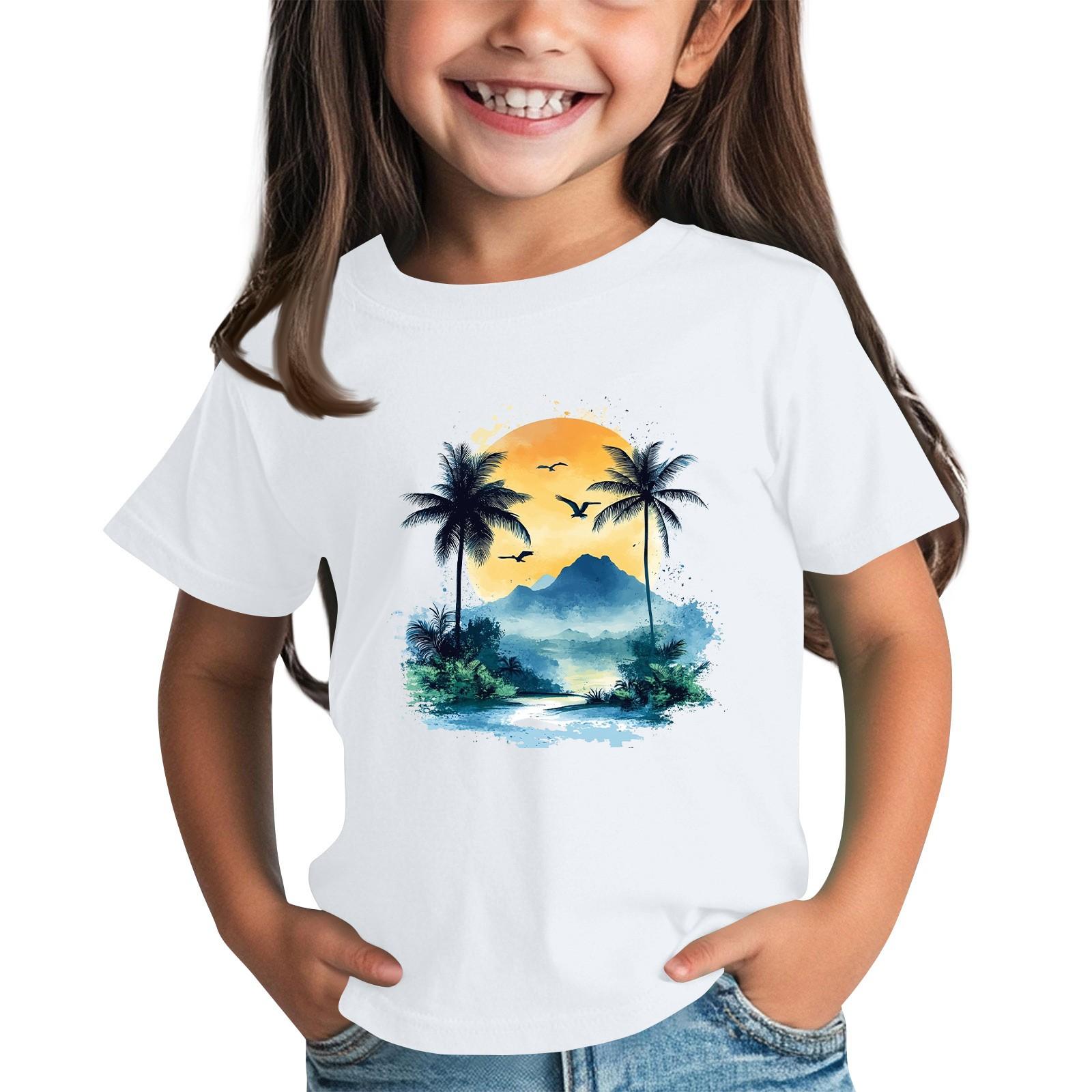 

Дитяча мода Повсякденний топ-футболка з коротким рукавом та круглим вирізом з принтом 160 білий