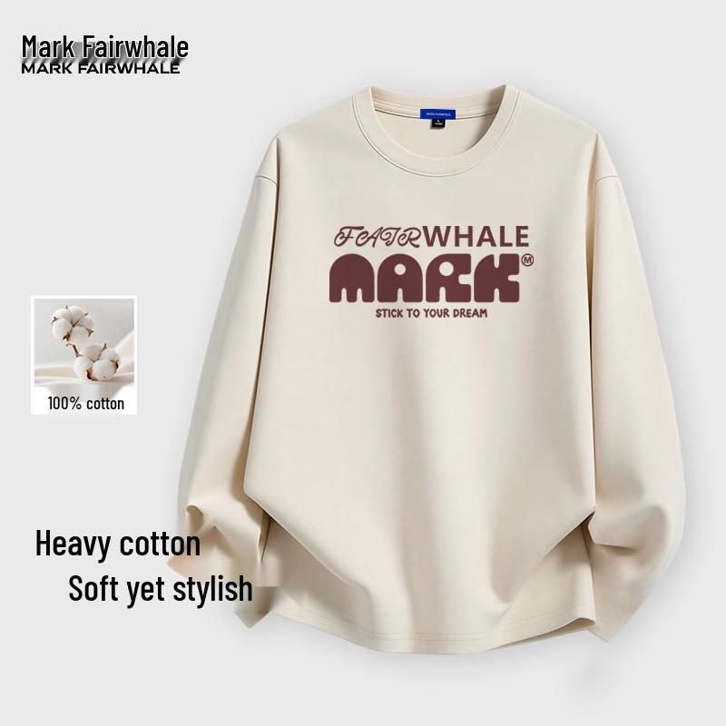 MARK FAIRWHALE Men's Loose Fit 100% Cotton Long Sleeve Round Neck T-Shirt