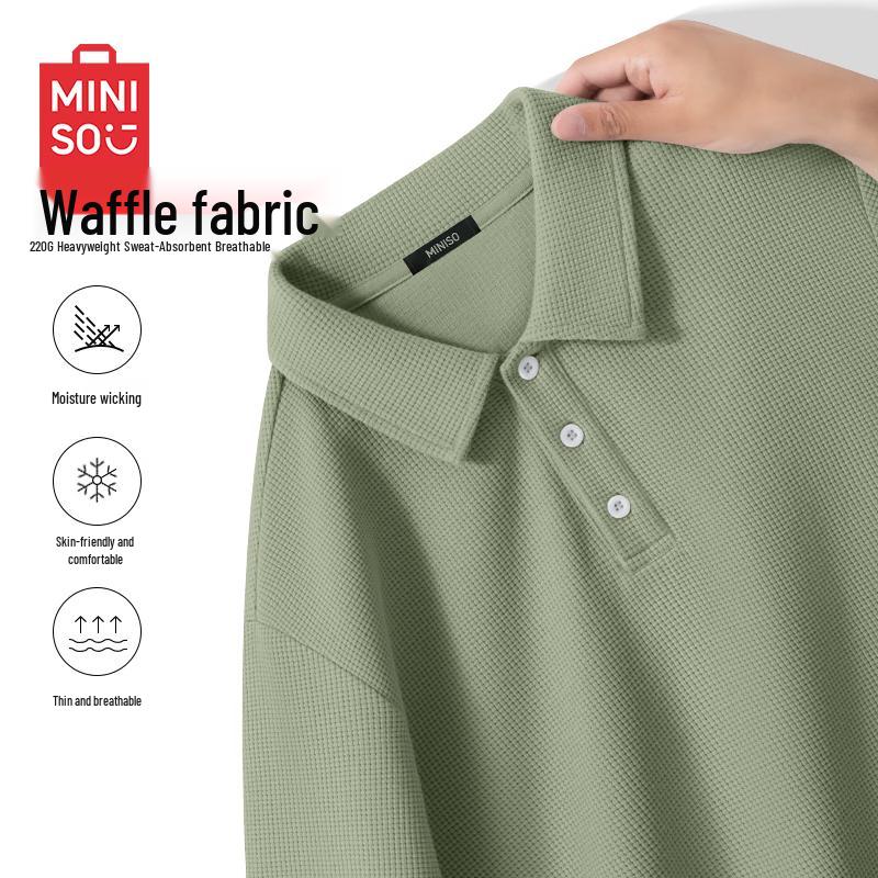 

MINISO Men s Waffle Knit Polo Short Sleeve T-Shirt M