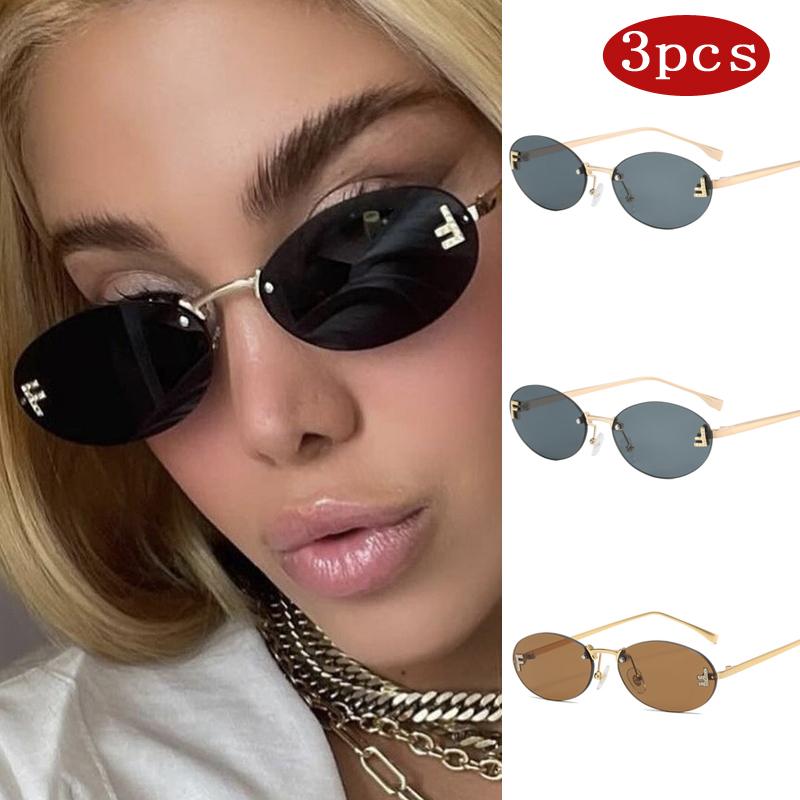 1pc Retro Rimless Small Oval Alloy Sunglasses Women Fashion Elegant Gradient Sun Glasses Outdoor Travel Shades