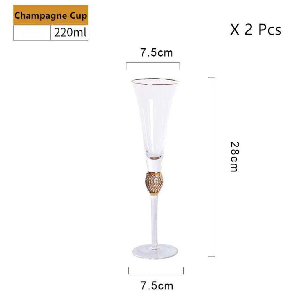 2 Pcs Inlaid Diamond Champagne Flutes Glasses Crystal Wedding Party Glassware Silver Sparkling Wine Tasting Cup Sherry Goblet