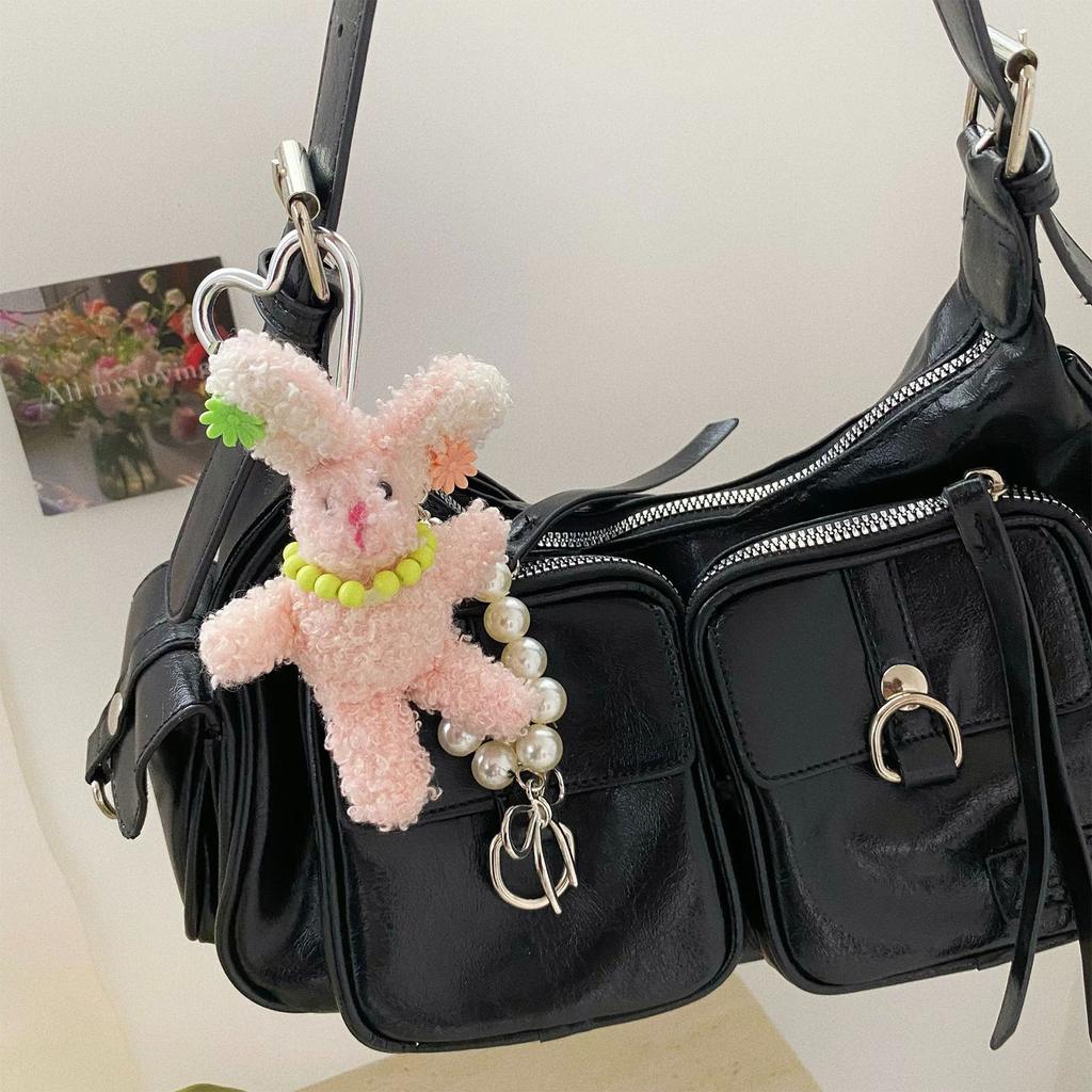 Elegant Handmade Plush Rabbit Keychain Cartoon Animal Key Ring Decoration for Bag Key Phone Accessories