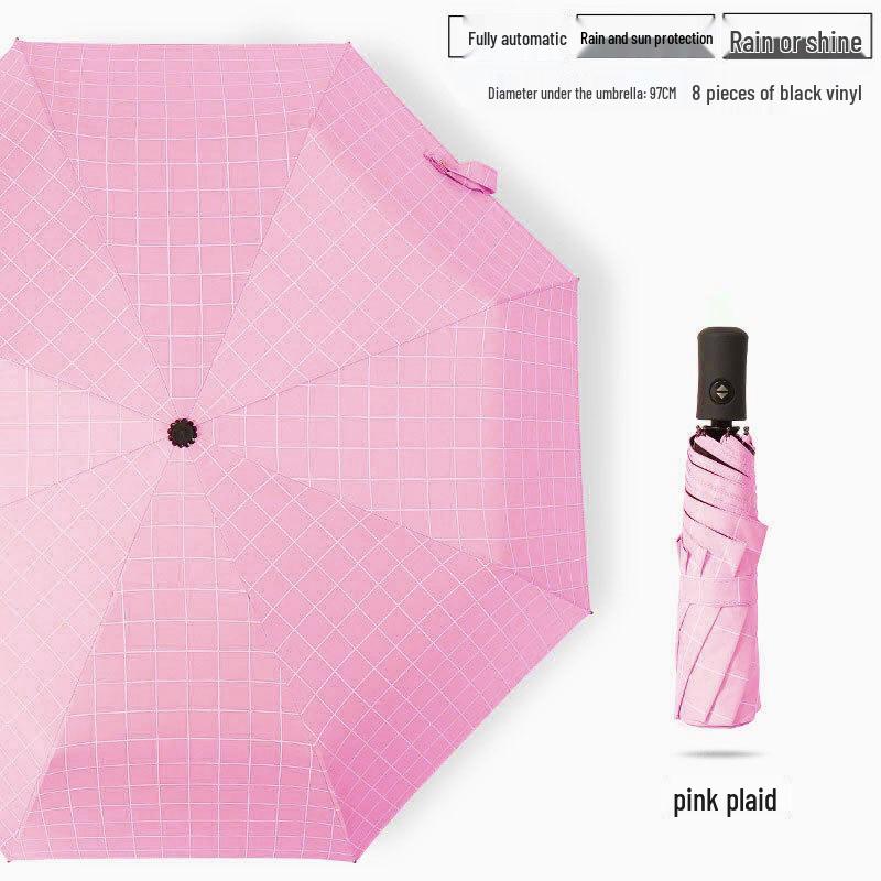 Automatic Women's Umbrella: Black & White Checkered, UV Protective, Foldable Design for Students