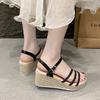 Summer High Heels Sandals Women 2025 Summer Ankle Buckle Platform Sandals Woman Pu Leather Square Heel Gladiator Sandalias Mujer