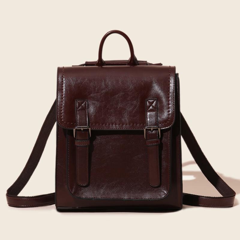 

Aiyoyou Oil Wax Leather Fashion Backpack One Size
