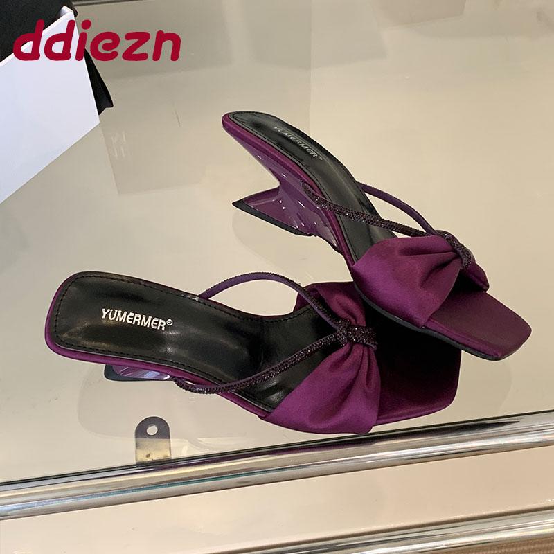 Fashion New Footwear Luxury Rhinestones Women Wedges Slippers Shoes Fashion Wedges Ladies Heeled Slippers Shoes Female Slides Sandals