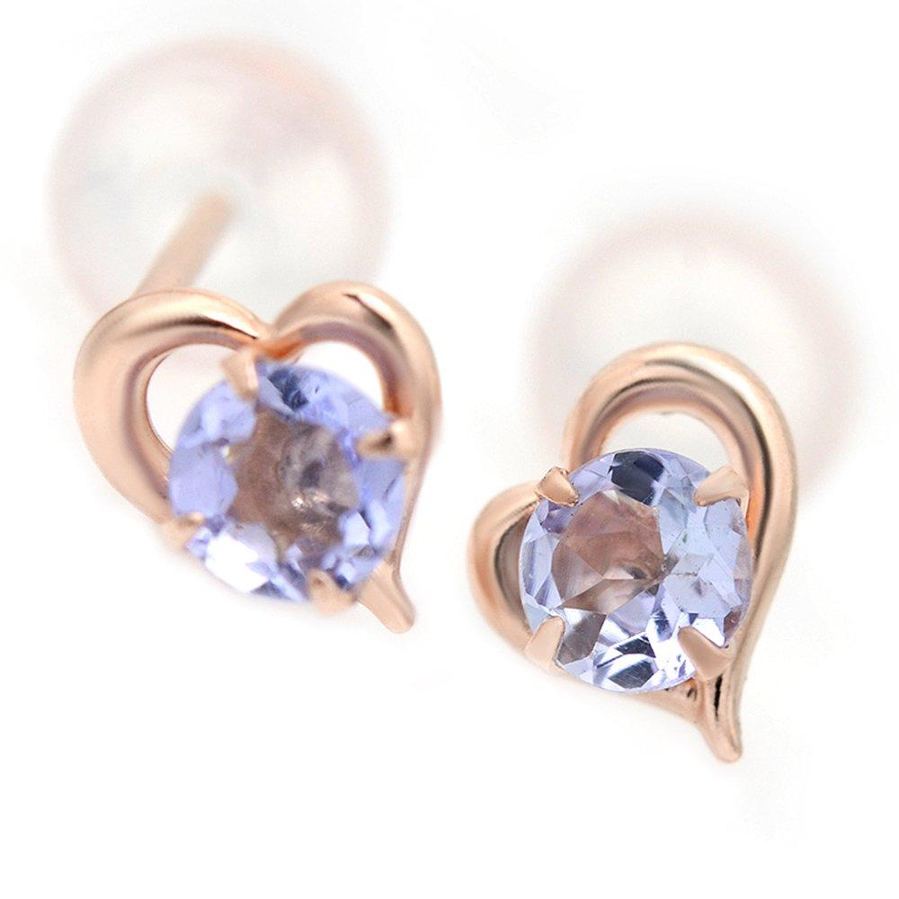 10K Pink Gold Open Heart Stud Earrings (Pair) with December Birthstone Tanzanite