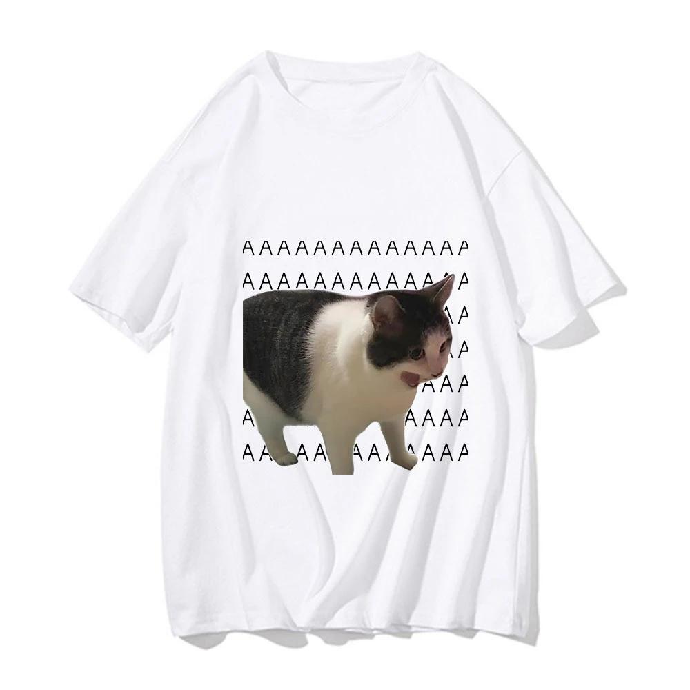 Lustiges Meme Traurige weinende Katze Bedrucktes Damen Herren Freizeit T-Shirt Harajuku T-Shirts Lässige Mode T-Shirts Kleidung Kurzarm Alltagskleidung