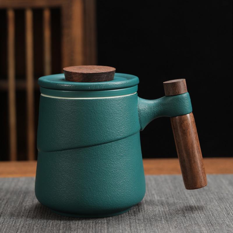 

Black Ceramic Cup Wooden Handle Filter Tea Cup Ceramic Mug Creative Office Retro Water Cups and Mugs China Set Birthday Gift Box 301-400ml