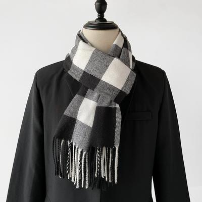 Autumn And Winter New Men'S Plaid Scarf Warm Scarf Simple Black And White Trend British Style Imitation Cashmere Shawl