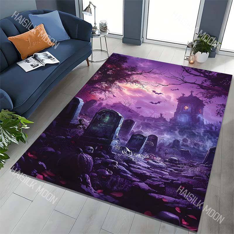 Spooky Grave Halloween Theme Carpet for Living Room Bedroom Bedside Floor Mat Cloakroom Kids Activity Area Rugs Festive Decor