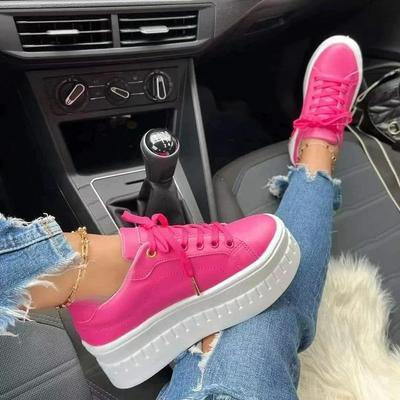 2025Nuove Scarpe da Donna Sneakers con Zeppa Allacciate Scarpe Vulcanizzate Leggere Pelle PU Scarpe Casual Zapatillas De Mujer
