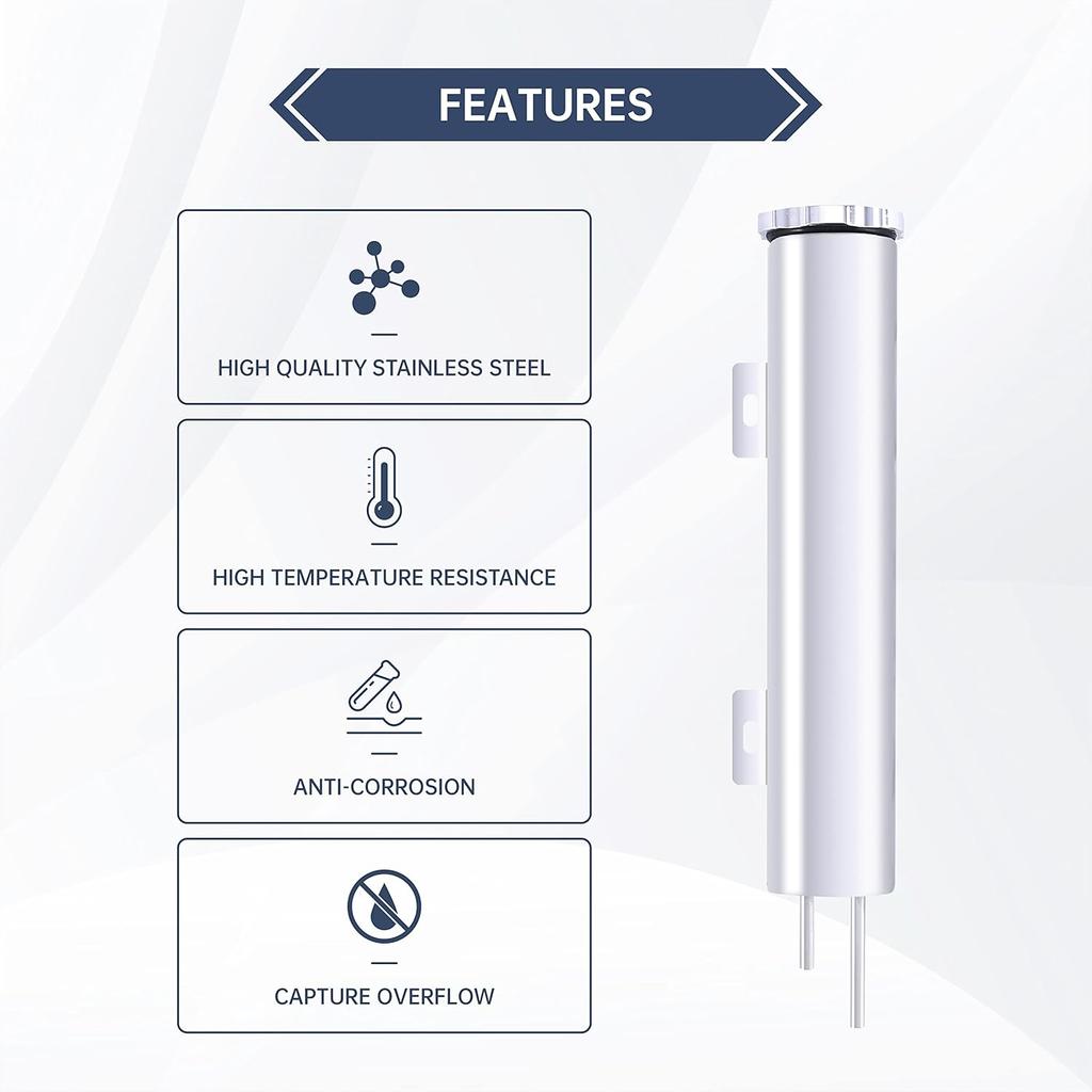 Radiator Coolant Over Flow Puke Tank Can 2 X 10 Inch Polished Stainless Steel 12 OZ 2'' X 10''