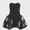 Women's French Hepburn Style Tube Top Tutu Skirt Dress with Black Floral Bandage Design - New Model