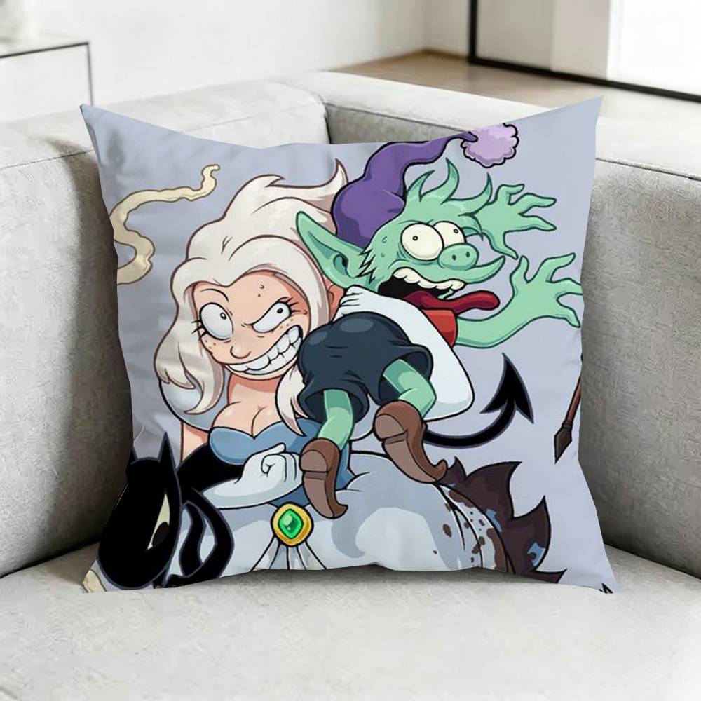 Cartoon D-Disenchantment-T Square Double-Sided printed Pillow Case Bedroom Bedside Pillow Sofa Cushion Cover Gift