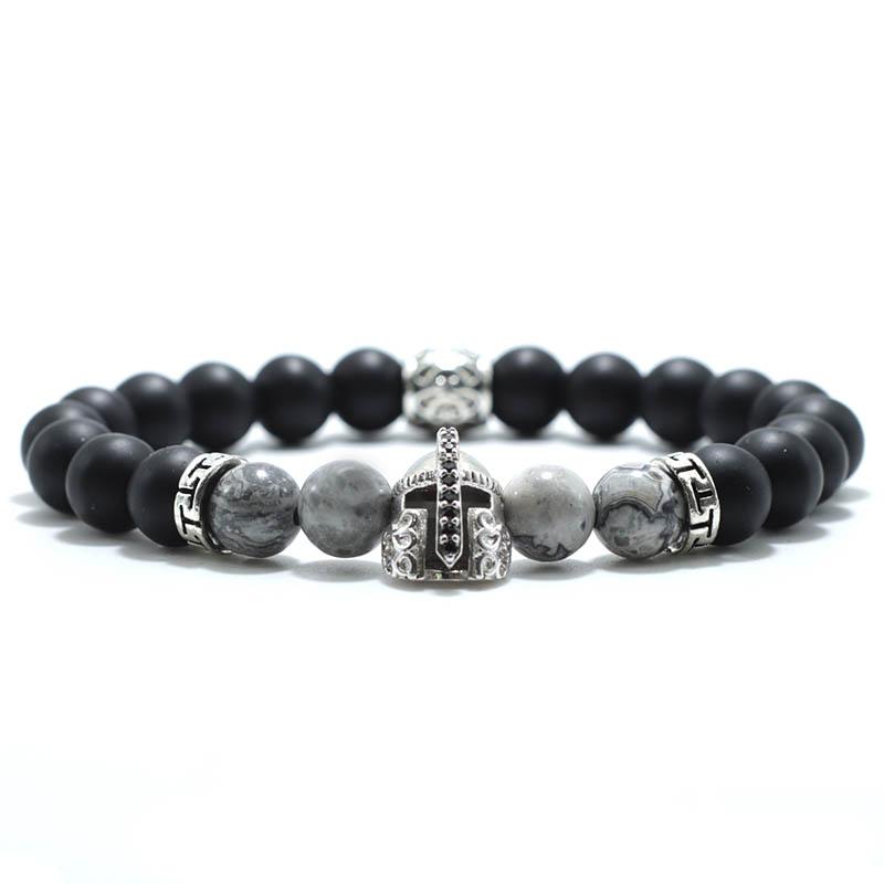 Vintage Skull Bracelet For Men 8mm Black Onyx Stone Beaded Braslet Gothic Pirate Braclet Birthday Present For Boyfriend Pulseras