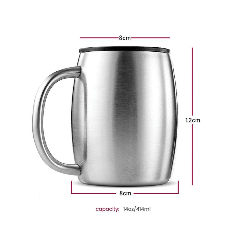 400ml Stainless Steel Double Wall Beer Mug with Handle Lid Portable Office Coffee Milk Cups Big Belly Cup Household Drinkware