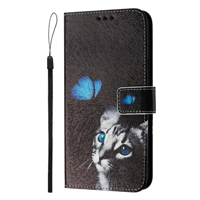 A22 Leather Phone Case For Samsung Galaxy A22 A32 A12 A42 A52 4G A72 A52s 5G Flip Cover Wallet Magnetic Painted Cases Cat Flower