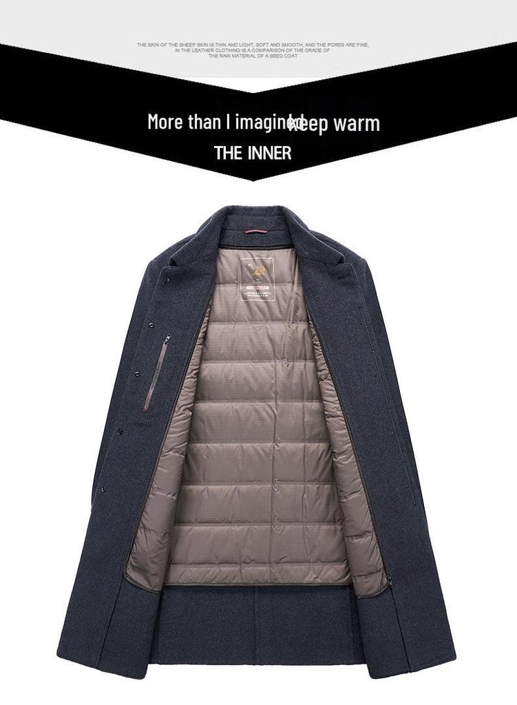 Men's Double-Sided Wool Cashmere Coat with Lapel, Detachable Down Jacket for Winter – Long Coat for Middle-Aged Dads