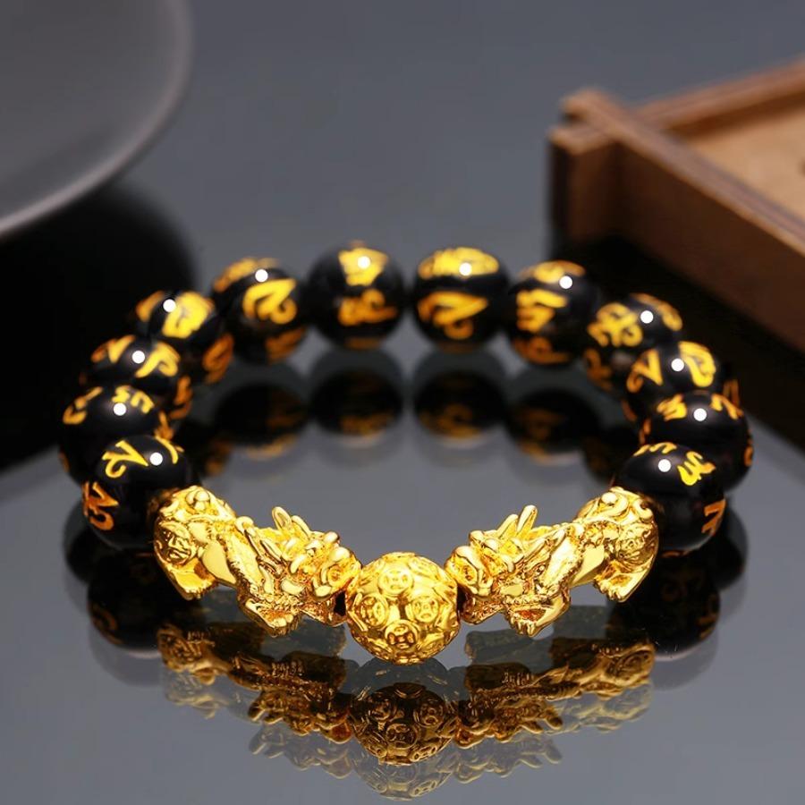 Black Simple Atmosphere Imitation Agate Obsidian Crystal Bracelet Chain Men Handmade Pixiu Bracelet