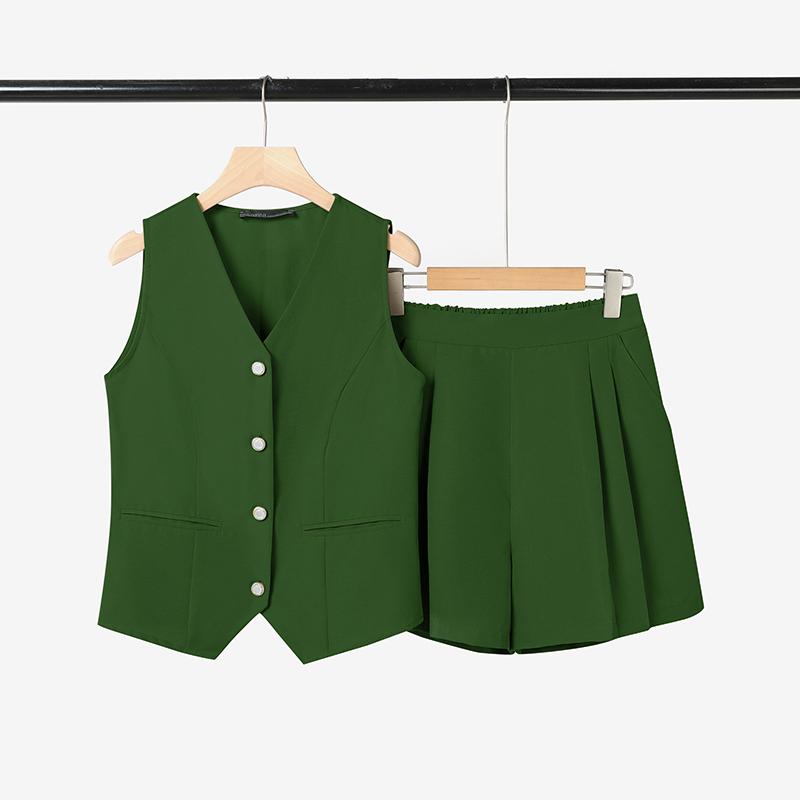 

ZANZEA Женские безрукавки, топы и шорты, летние комплекты из двух частей S зелёный