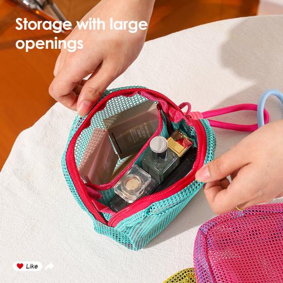 Cosmetic Storage Bag Breathable Mesh Design Compact Organizer with Lanyard Portable Bag for Toiletries Makeup