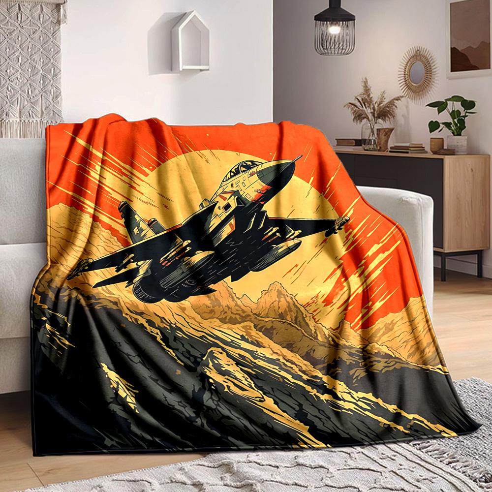 1pc Jet Flight Lightweight Flannel Blanket, Comfortable and Warm Blanket, for Office and Camping Sofa Bed, Livingroom086