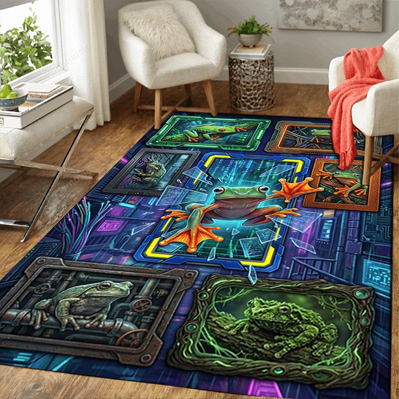 Froggy Frames Cyberspace Pattern Rug Floor Mat for Living Room or Bedroom Soft and Comfortable Carpet a Gift for Birthday and Holiday.