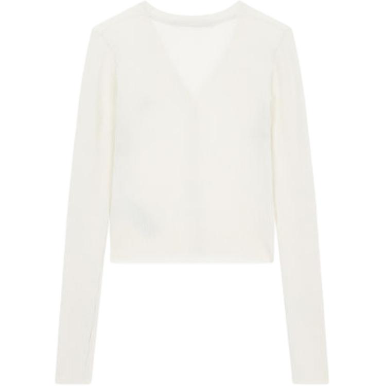 Calvin Klein Jeans Letter Jacquard V-Neck Long Sleeve Knit Top Women Tops Off-White J224287