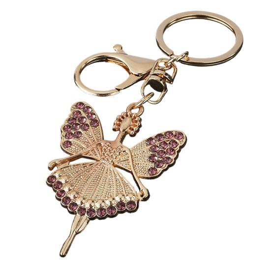 

Ballet Girl Keychain Diamond Encrusted Ballet Dancer Pendant with Lobster Clasp Sparkling Diamonds Keychain for Women Dance Lovers фіолетовий