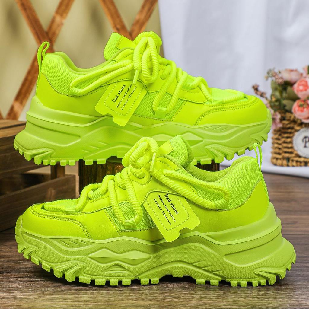 Women's Platform Yellow Sneakers Women Thick Sole Sports Shoes Woman Spring Breathable Mesh Casual Tennis Shoes Ladies Sneakers