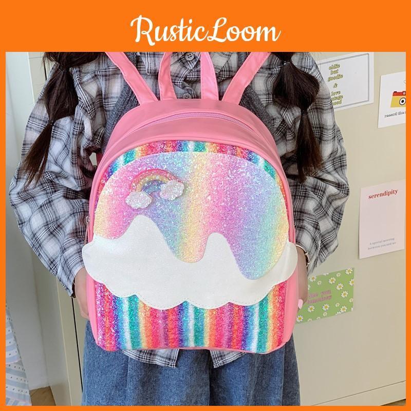 Unicorn Print Fashion Sequins Cartoon Kids School Backpack With Straps Curved