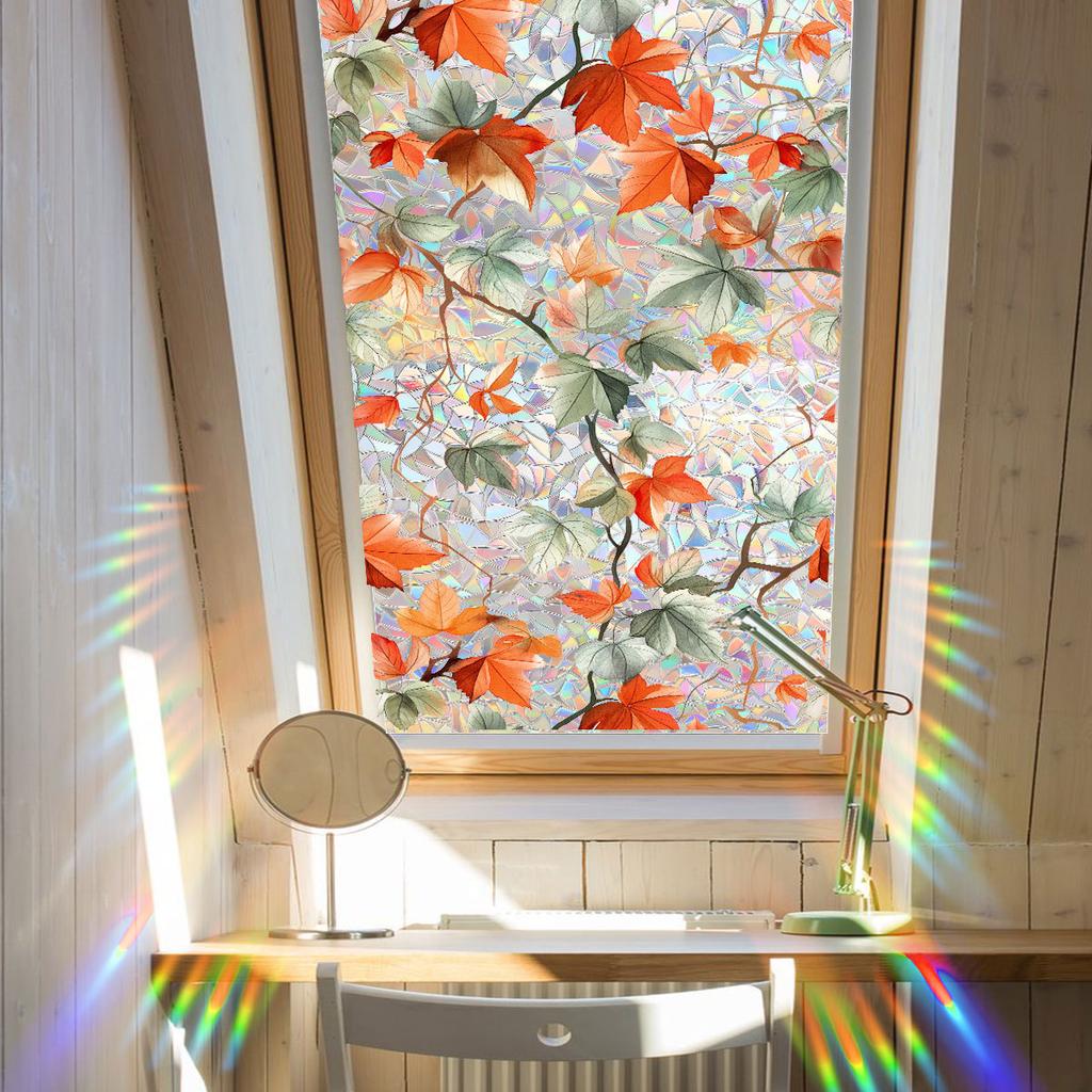 Xc3047 Fresh And Retro Flower Vine Maple Leaf Sunshine Colorful Static Glass Sticker Double-Sided Visual Decoration