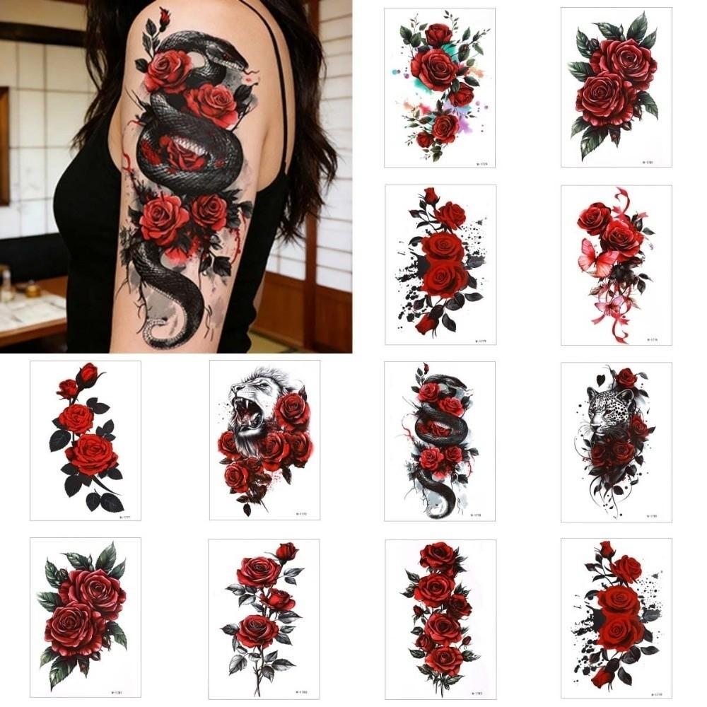 Waterproof Flower Temporary Tattoo Stickers Leopard Lion Snake Floral Fake Tattoos Girl