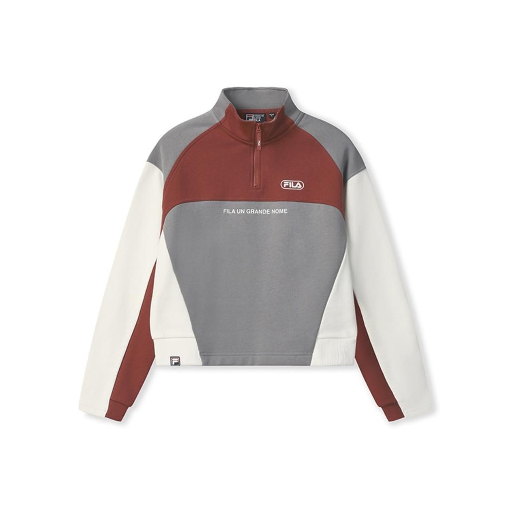 Fila Original Casual Color Block Comfortable Half Zip Pullover Sweatshirt Women Sweatshirt Elegant-Gray F11W549220FGY