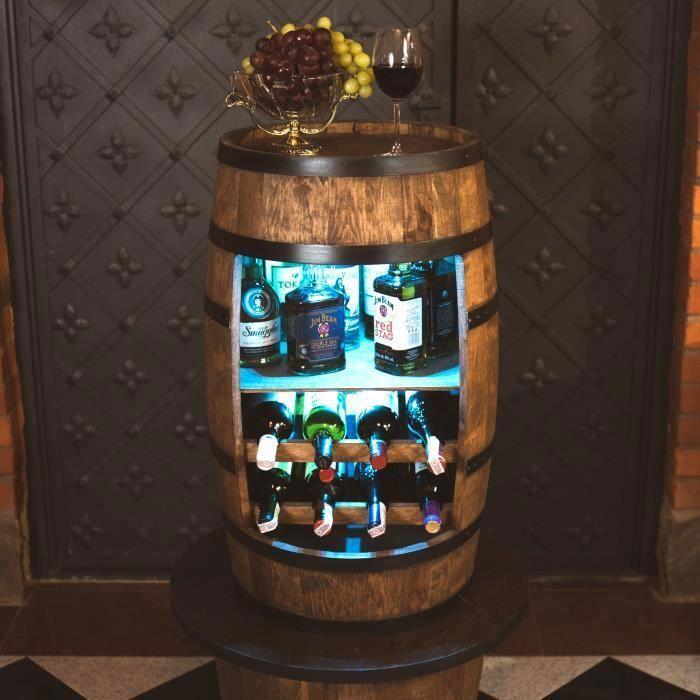 Casier à Vin - Creative Cooper - Tonneau en bois - Éclairage LED - Capacité 30 bouteilles - 80cm Wengé