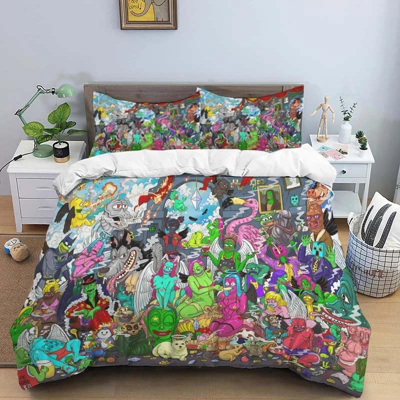 American cartoon illustration Print Polyester Bedding Sets Children or Adults for Beds Quilt Cover Pillowcase Anime bedding set