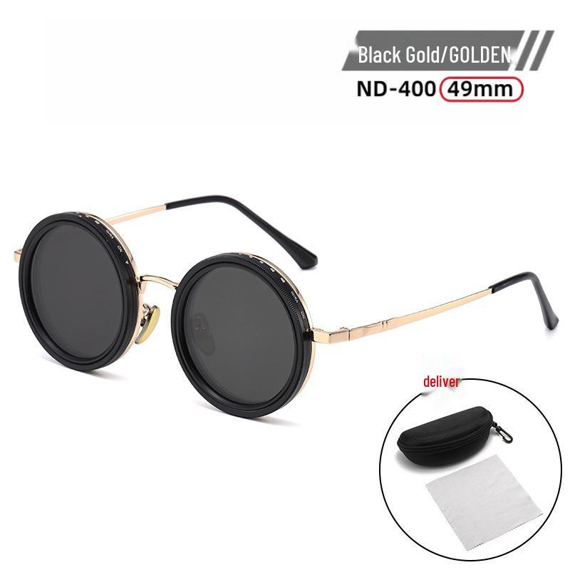 Nastavitelné polarizované sluneční brýle: Unisex Punkový Styl, Lehký Kulatý Rám, Redukce Světla s Otočným Filtrem Úrovně ND9