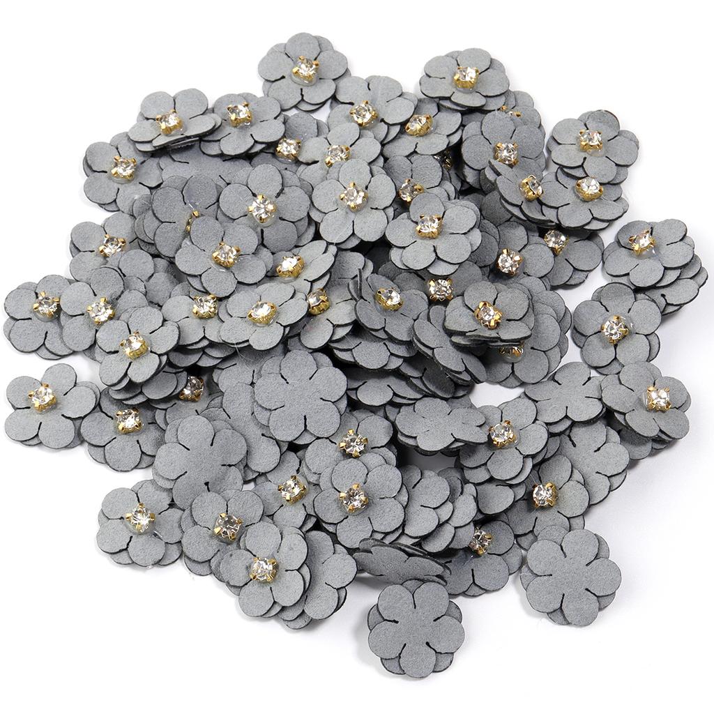 20Pcs Imitation Leather Flower with Diamond Colorful Fabric Flowers for Headdress Clothing Patches Hairpin Brooch Accessories
