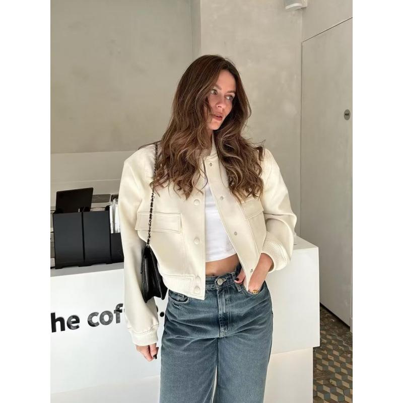 Spring and Autumn New Style Stand-up Collar Big Pocket Women's Jacket, Fashionable and Simple Commuter All-match Jacket