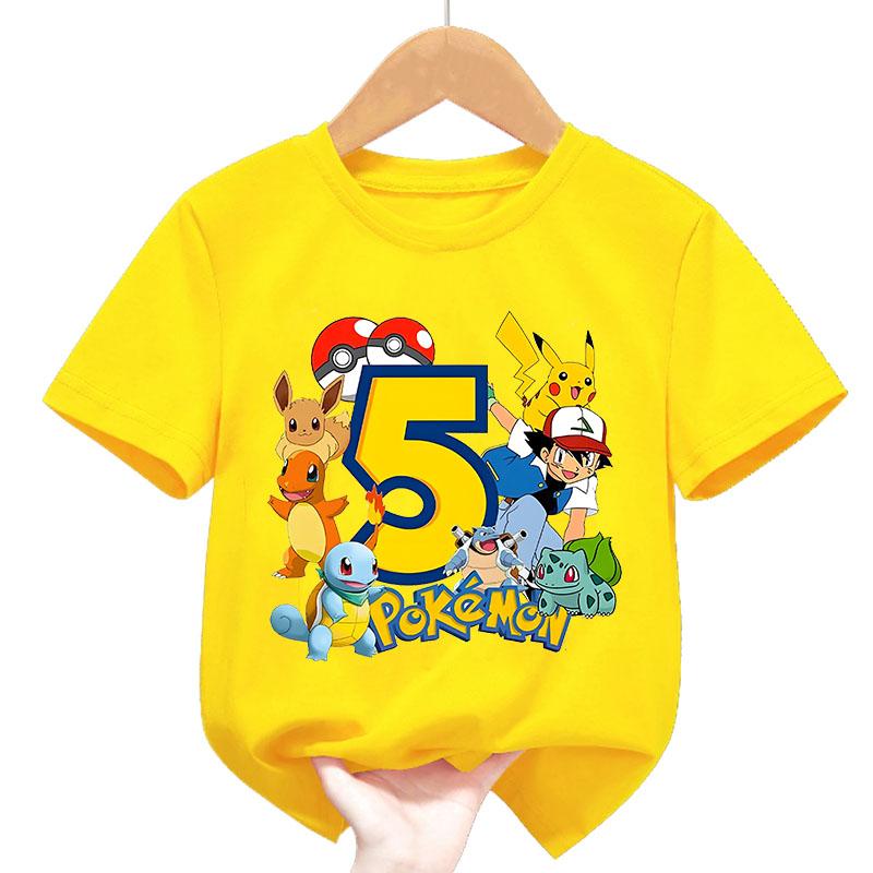 Summer Pokémon Pikachu Short-Sleeve T-Shirt for Kids and Teenagers, 100% Cotton, Cute, Versatile, Casual, Loose-Fitting Top