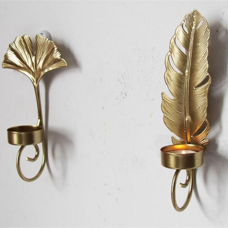 Metal Leaf Candle Holder Candlestick Nordic Style Wall Decoration Metal Leaf Rack in Golden Color for Home & Party Gift