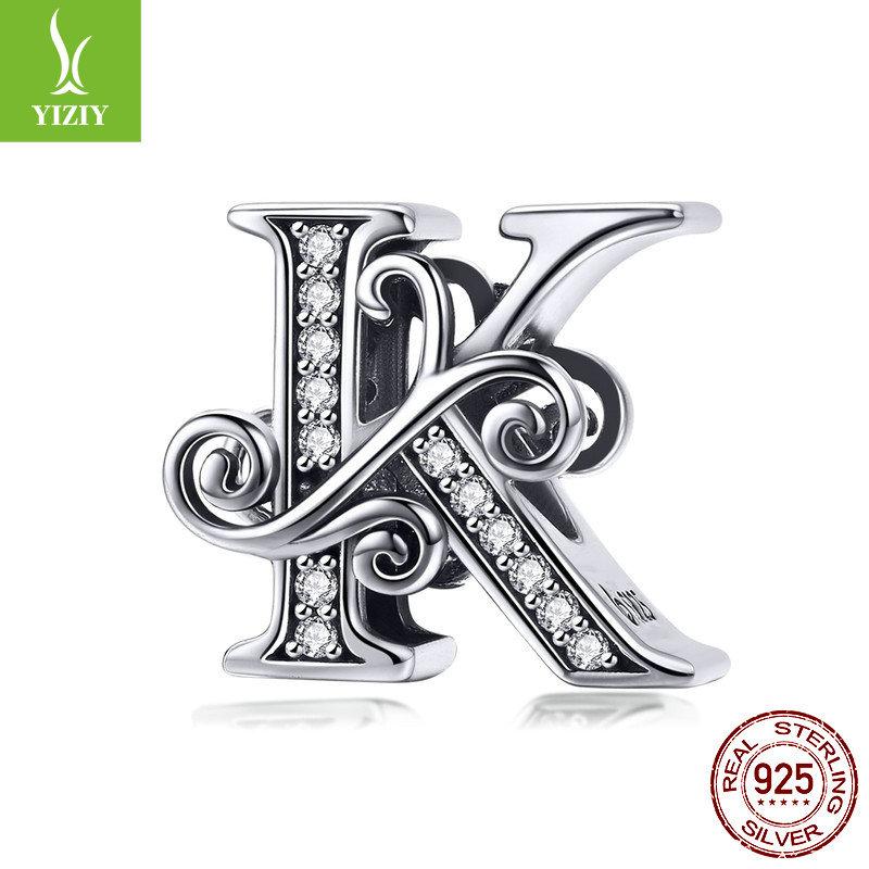 26 Letter Diy Bracelet Beaded Accessory, Zircon Sterling Silver Beads Loose Beads Bsc030